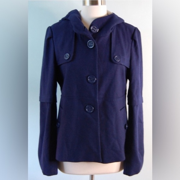 elevenses Jackets & Blazers - Anthropologie Elevenses Wool Blend Button Down
Hooded Jacket Navy Blue . Size 6